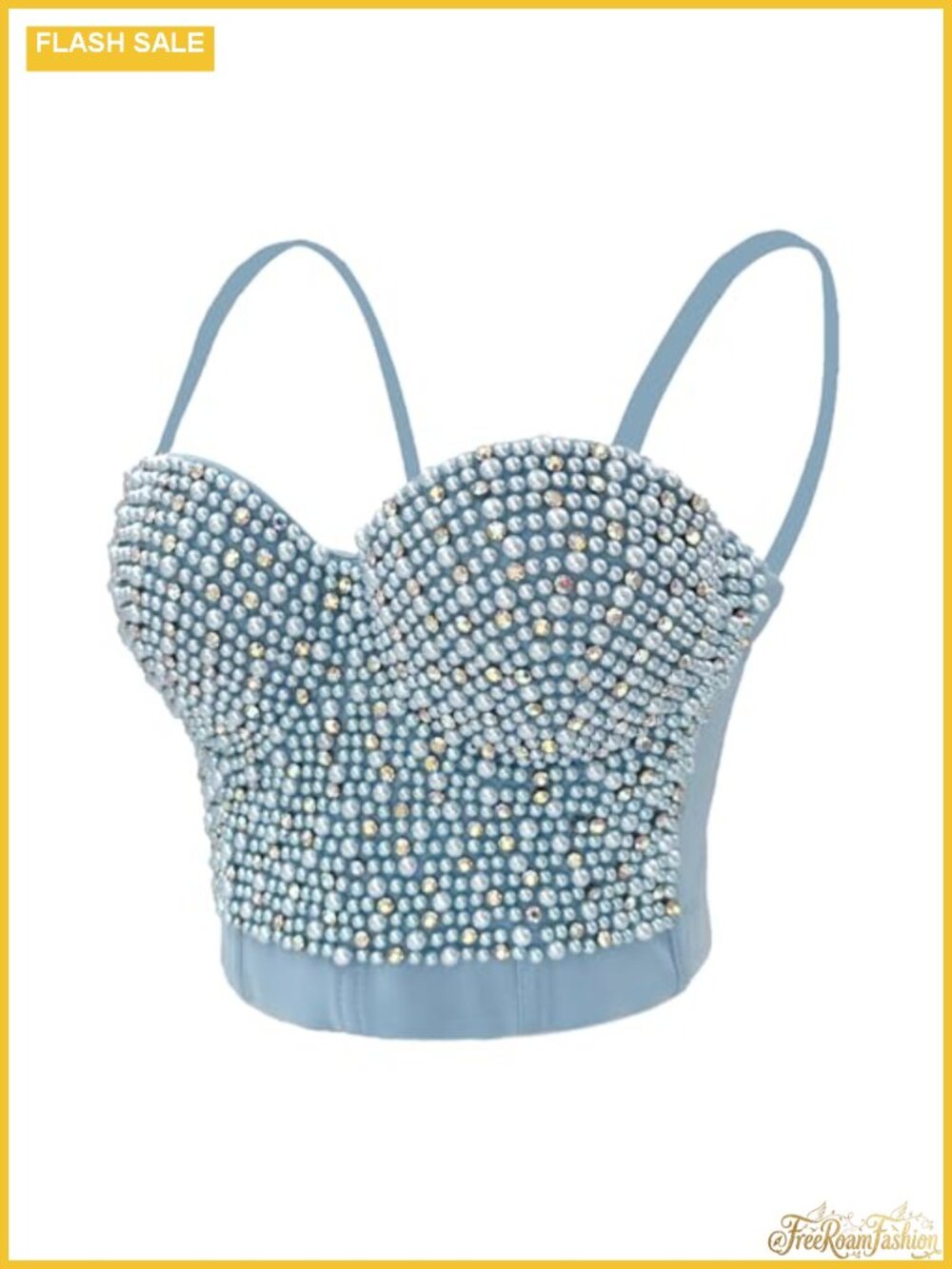 Pearls Beaded Rhinestone Bustier Crop Top Push Up Corset Detachable Straps